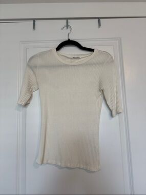 Reformation Ribbed Short Sleeve Top - Cream